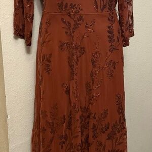 Baltic Born Terracotta Floral Lace Long Sleeve Dress